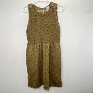 Prana Dress Smocked Floral S Olive Green Sleeveless Above Knee Pockets NWT